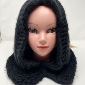 Hood Hat Women Beanie Hand Knit 100% Cashmere Black Winter Snood Beret Gift NEW